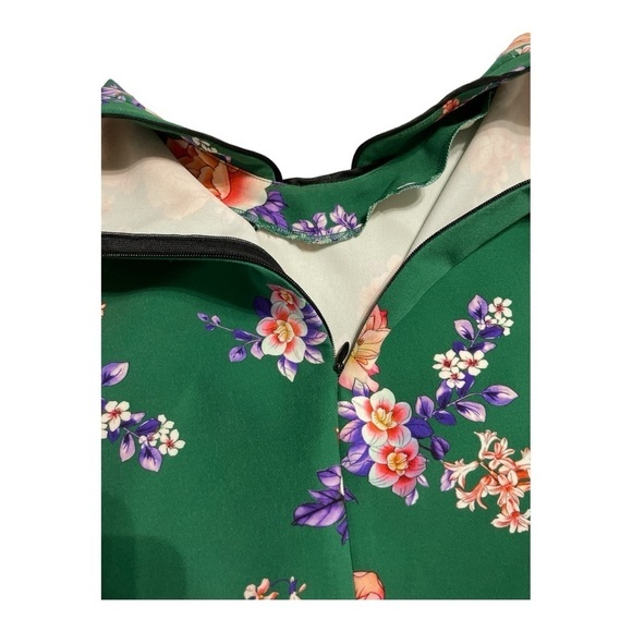 ZARA WOMAN Cheongsam Mini Dress Mandarin Collar Green Floral Size Small - Picture 10 of 16